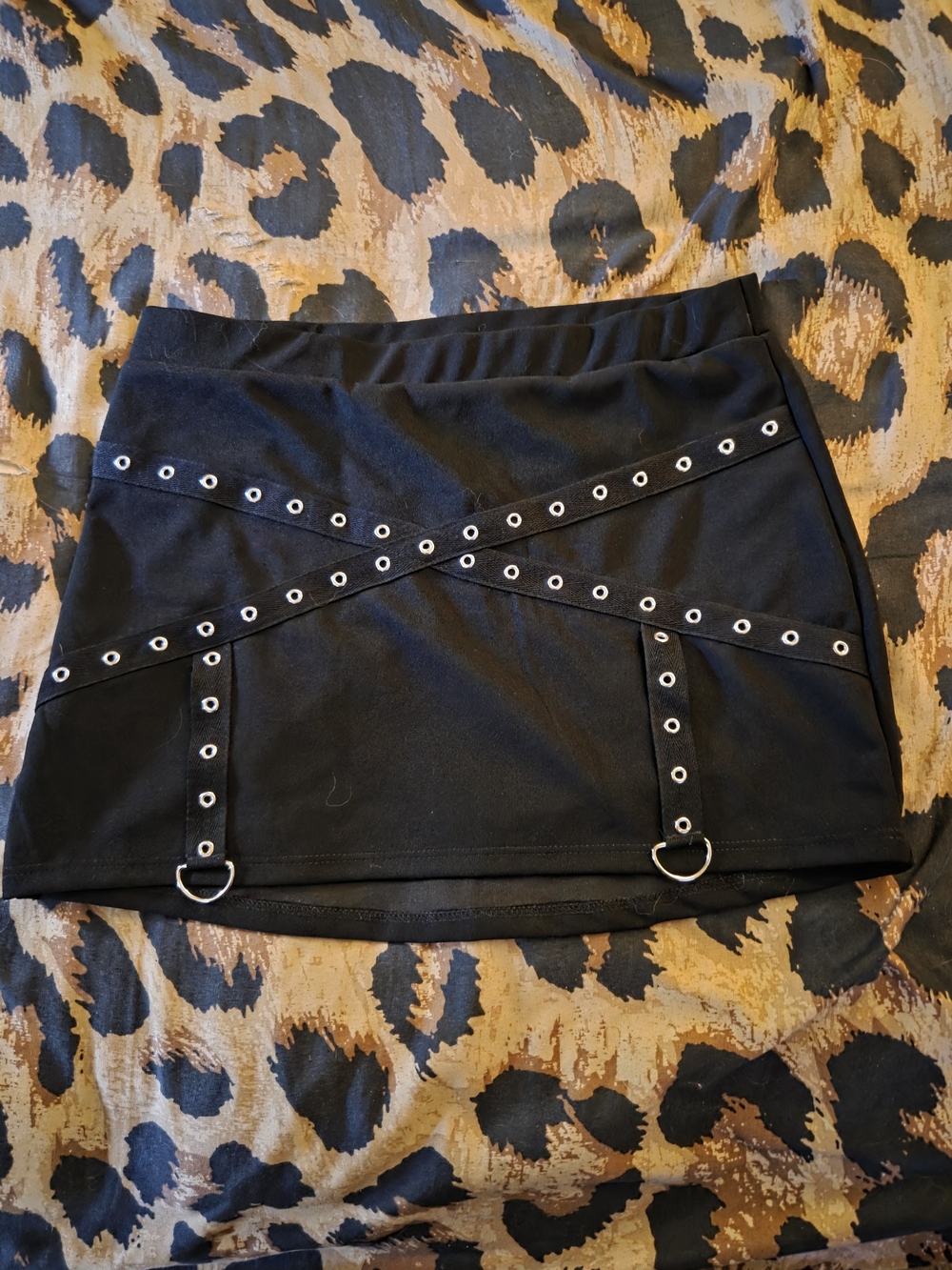 Fashion Nova Black Eyelet Strap Mini Skirt with Rings